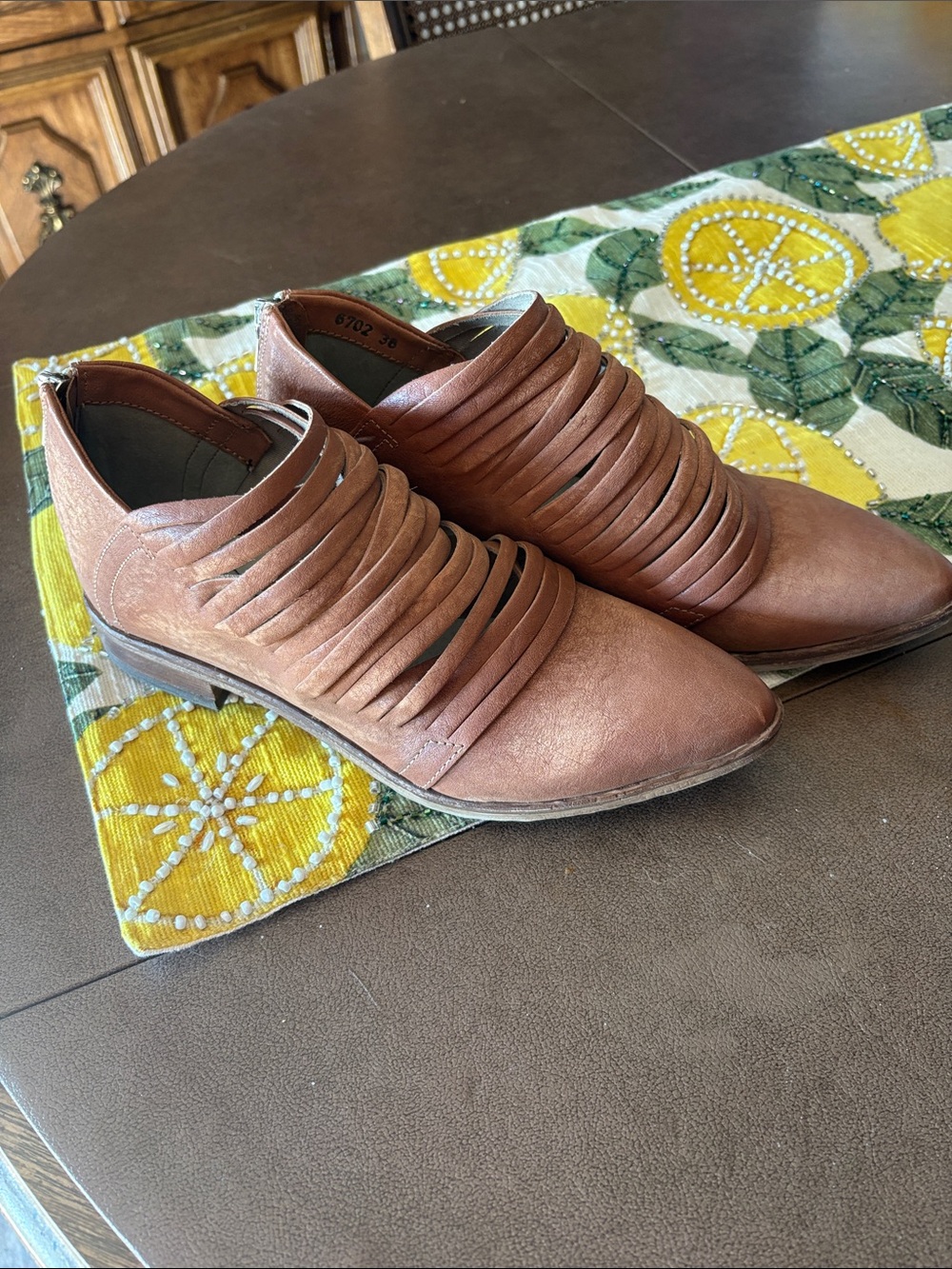 Free People Women's Brown Layered Strap Slip-On Loafers